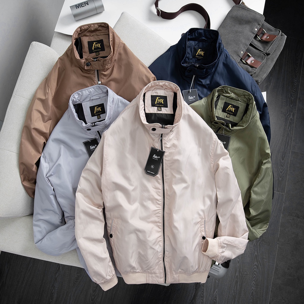 Áo khoác gió Jacket cổ trụ, áo khoác xuất khẩu, kiểu dáng cơ bản cho nam giới