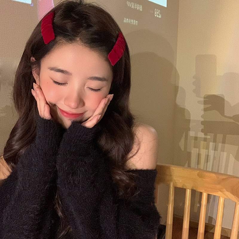 Kẹp Tóc Vải Nhung Màu Đỏ Phong Cách Retro Pháp Mừng Năm Mới