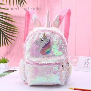 Ba Lô Đi Học Họa Tiết Kỳ Lân Đính Kim Sa Dễ Thương Thời Trang Cho Tuổi Teen (9.4X13X3.9In)