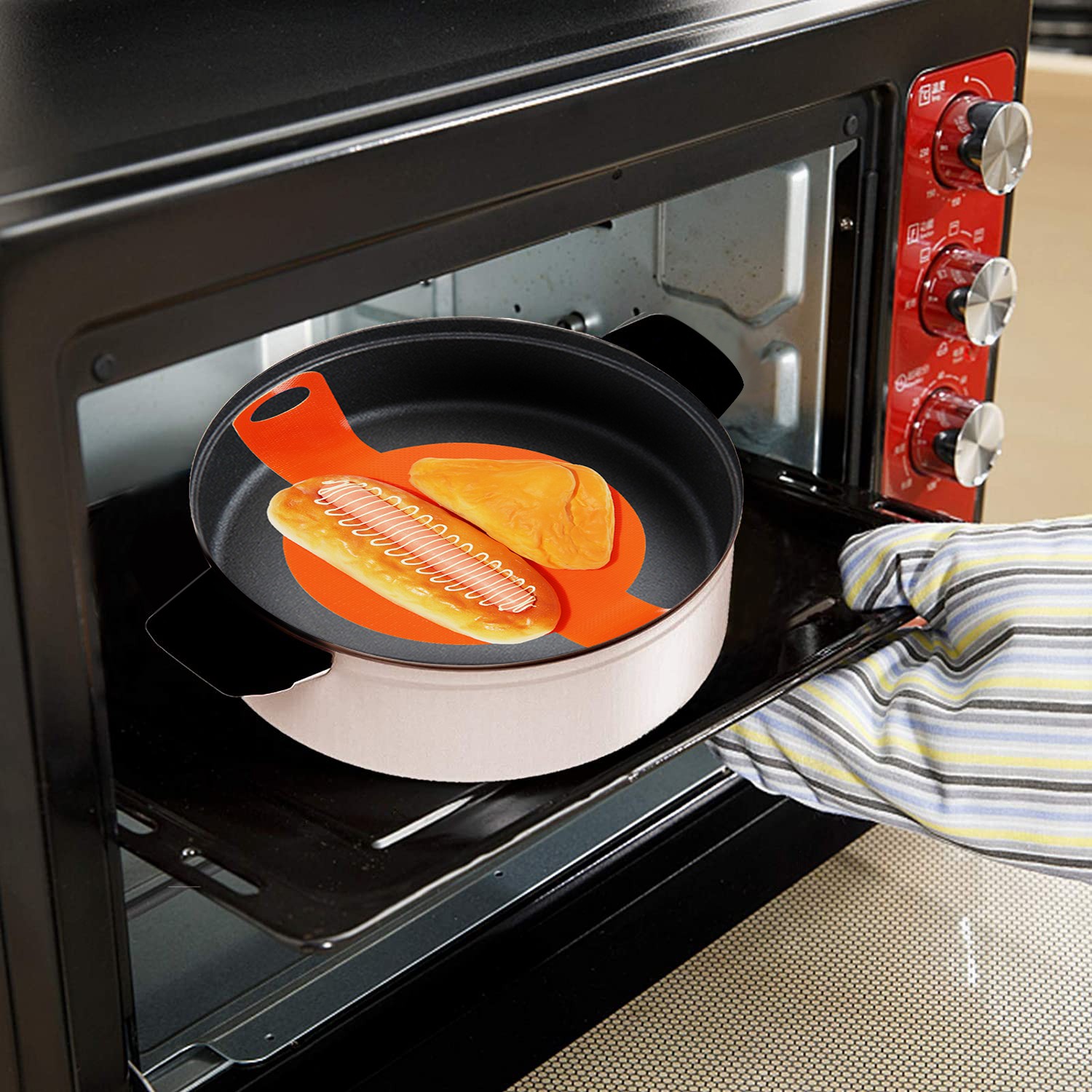 Tấm lót silicon màu cam lớn chống dính đáy lò nướng có thể tái sử dụng chuyên dụng cho lò nướng bánh mì