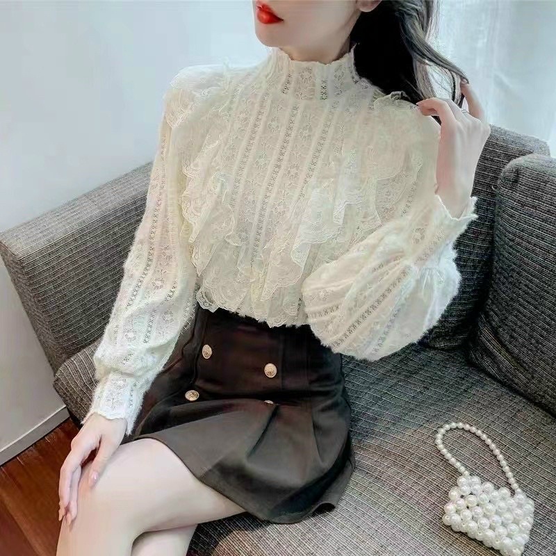 Áo sơ mi ren lông cổ tàu - Hàng Quảng Châu L1