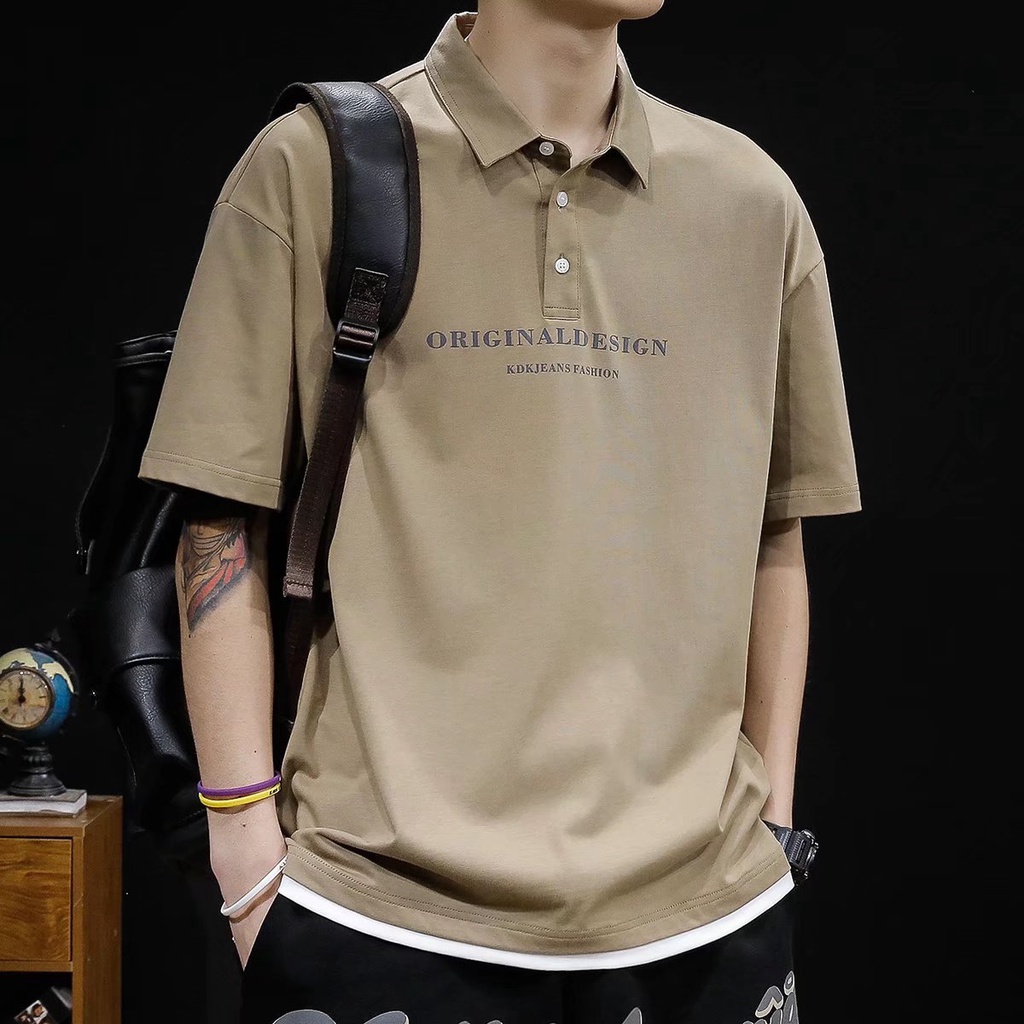 Áo polo Tay Ngắn Dáng Rộng Cổ Bẻ Thêu Họa Tiết Thời Trang Cho Nam Size M-2XL
