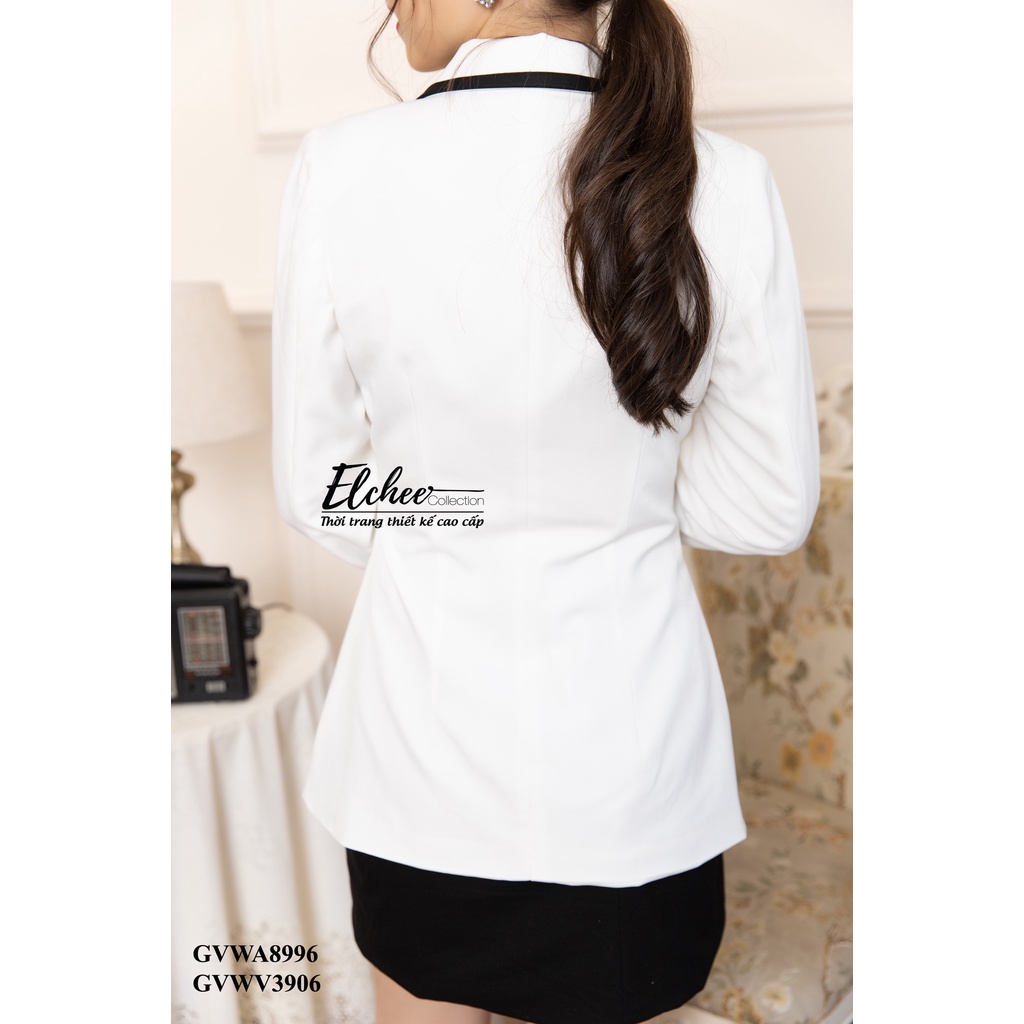 Áo vest công sở thiết kế - Áo vest trắng viền đen thiết kế cao cấp dáng ôm tà lệch Elchee Collection | BigBuy360 - bigbuy360.vn