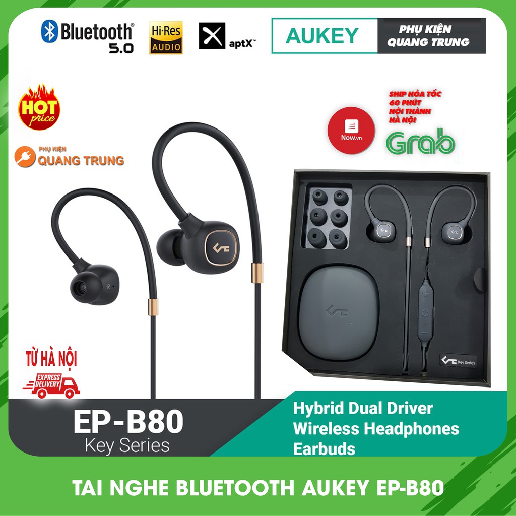 Tai nghe bluetooth Aukey EP-B80 bluetooth 5.0, chuẩn aptx hires audio, chống nước IPX6, pin đến 8H âm thanh cực chi tiết