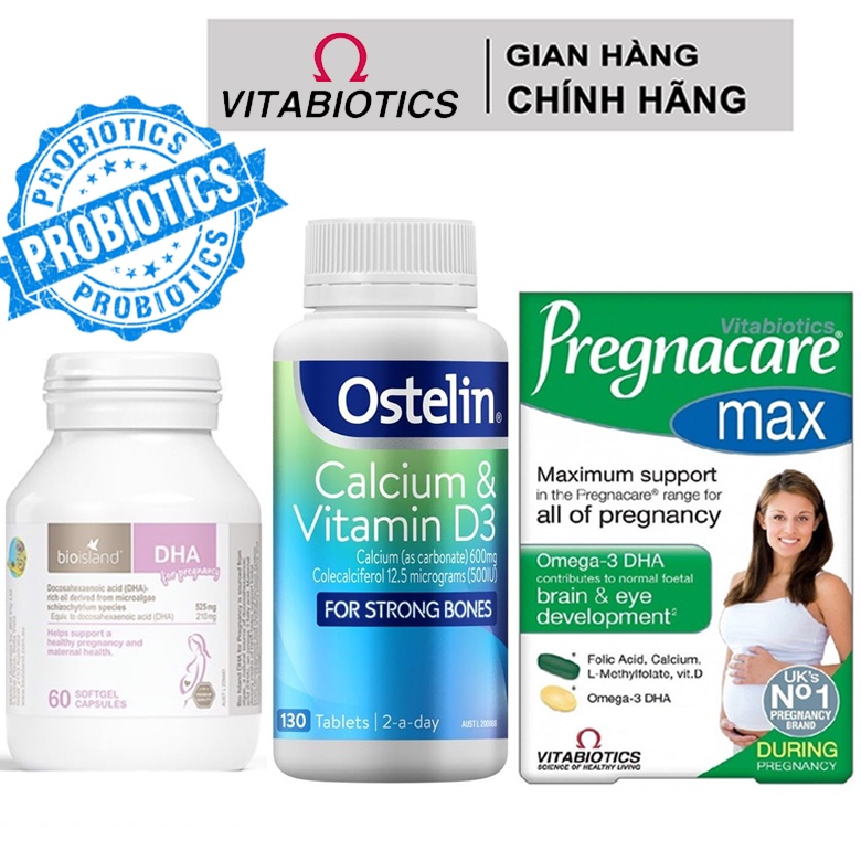 Combo Vitamin bầu cho mẹ (Pregnacare Max, Canxi Ostelin, DHA Bio island)