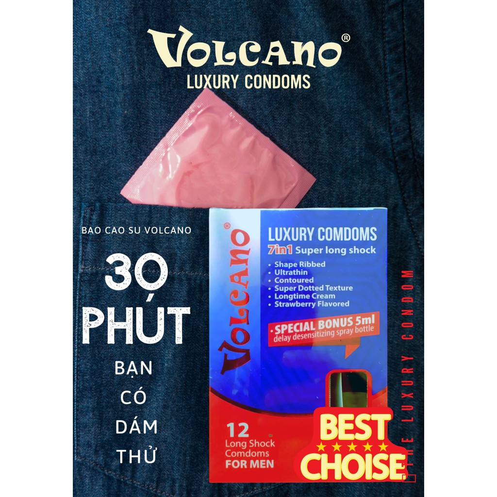 Volcano 7in1 - Vua Của Các Loại BCS Cao Cấp, Gai, Mỏng, Siêu Kéo Dài Chống Xuất Tinh Sớm Hiệu Quả Cho Nam - Bán Sĩ Full