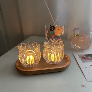 Set 2 cốc thuỷ tinh đựng nến hình hoa sen