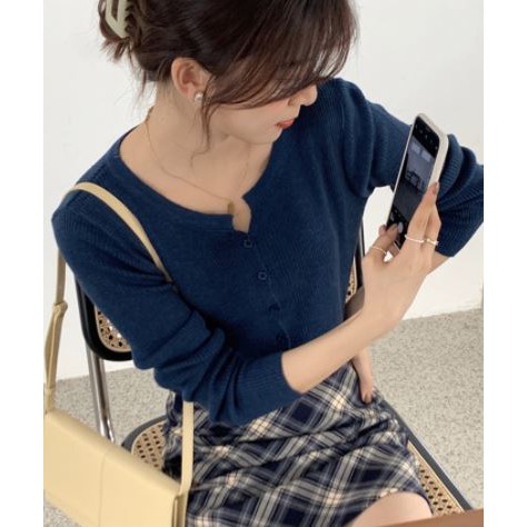 SẴN Áo Khoác Len Mỏng Dài Tay Áo Len Gân Phong Cách Thời Trang Nữ