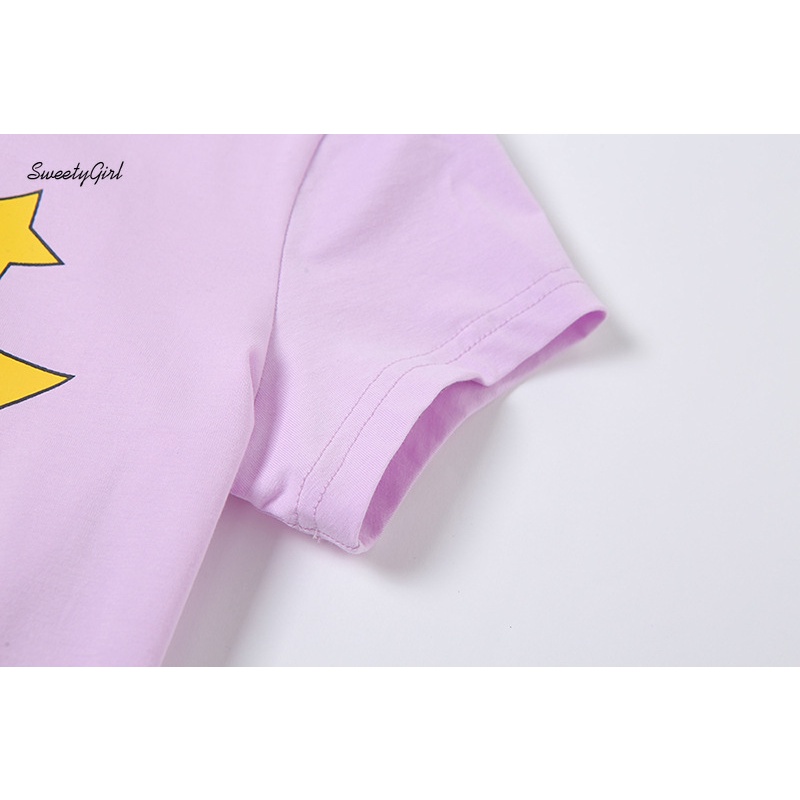 Áo Croptop Tay Ngắn Cổ Tròn In Họa Tiết Hoạt Hình Dành Cho Nữ