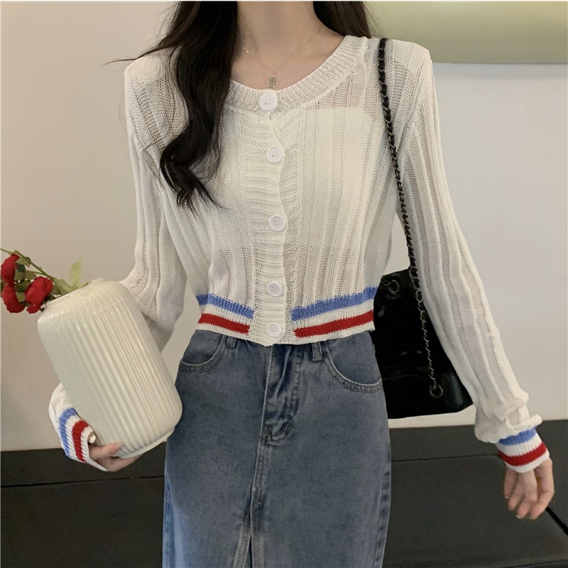 【ZHELIHANGFEI】Áo Khoác Cardigan Dệt Kim Tay Dài Chống Nắng Lưng Cao