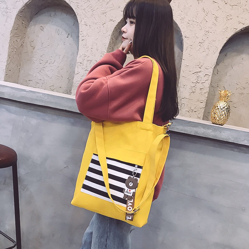 Túi tote đeo vai nữ canvas phong cách Hàn Quốc trẻ trung