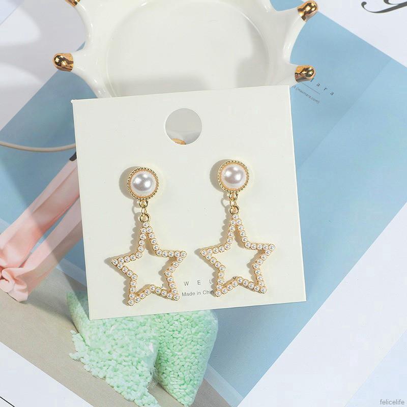 Khuyên tai đính ngọc trai nhân tạo phong cách Hàn Quốc