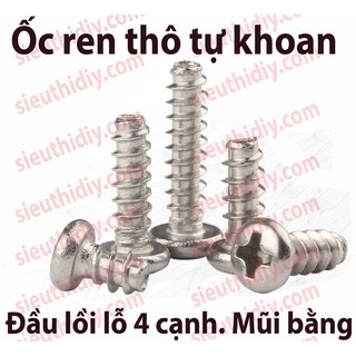 Ốc vít PB M2M3M3.5M4M5M6 tự khoan đầu lồi lỗ 4 cạnh mũi bằng