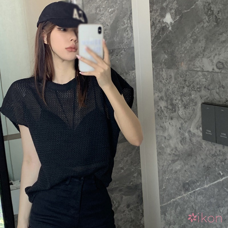 Áo Thun Lưới Mỏng Dáng Rộng Thời Trang Mùa Hè Phong Cách Hàn Quốc