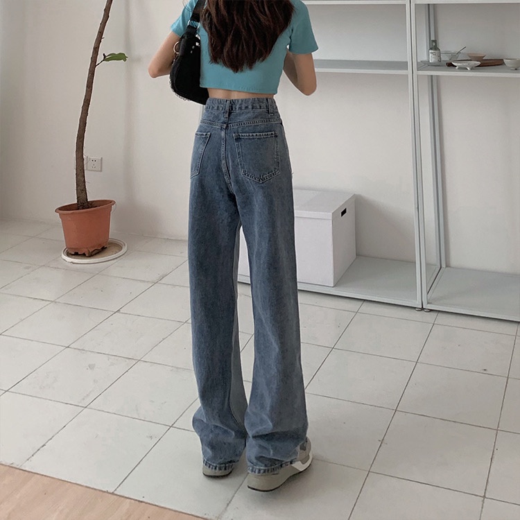 Quần Denim Ống Rộng Lưng Cao Thời Trang Mùa Hè Phong Cách Hàn Quốc Cho Nữ