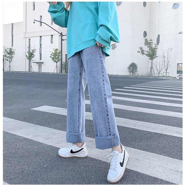 Quần jean ống rộng cạp cao ulzzang, quần bò nữ dáng suông TREND JEANS