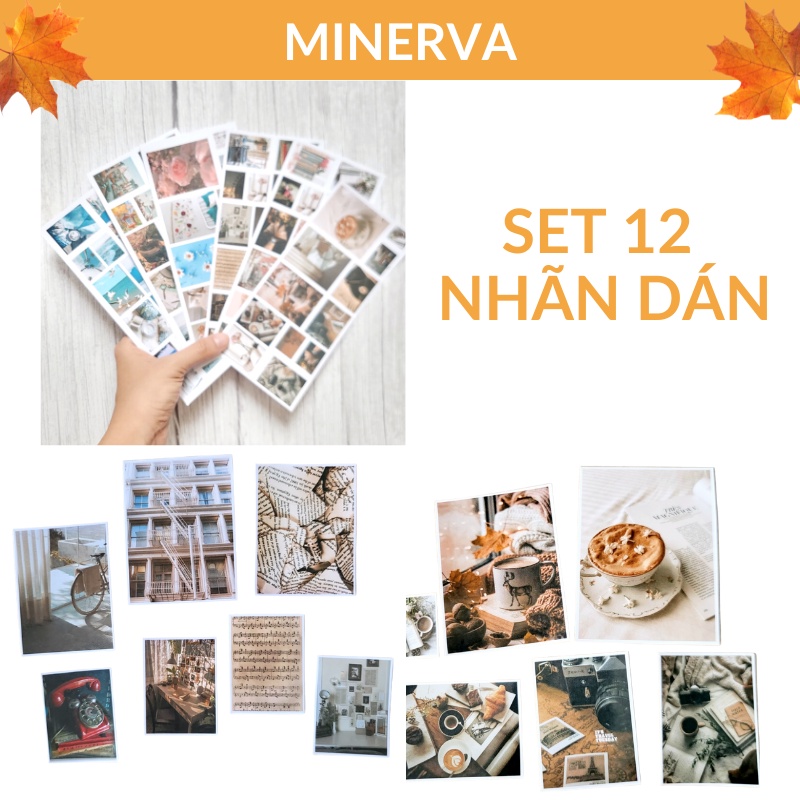 [TRANG TRÍ]12 sticker, nhãn dán phong cách Vintage/Coffee dán sổ tay, điện thoại, laptop