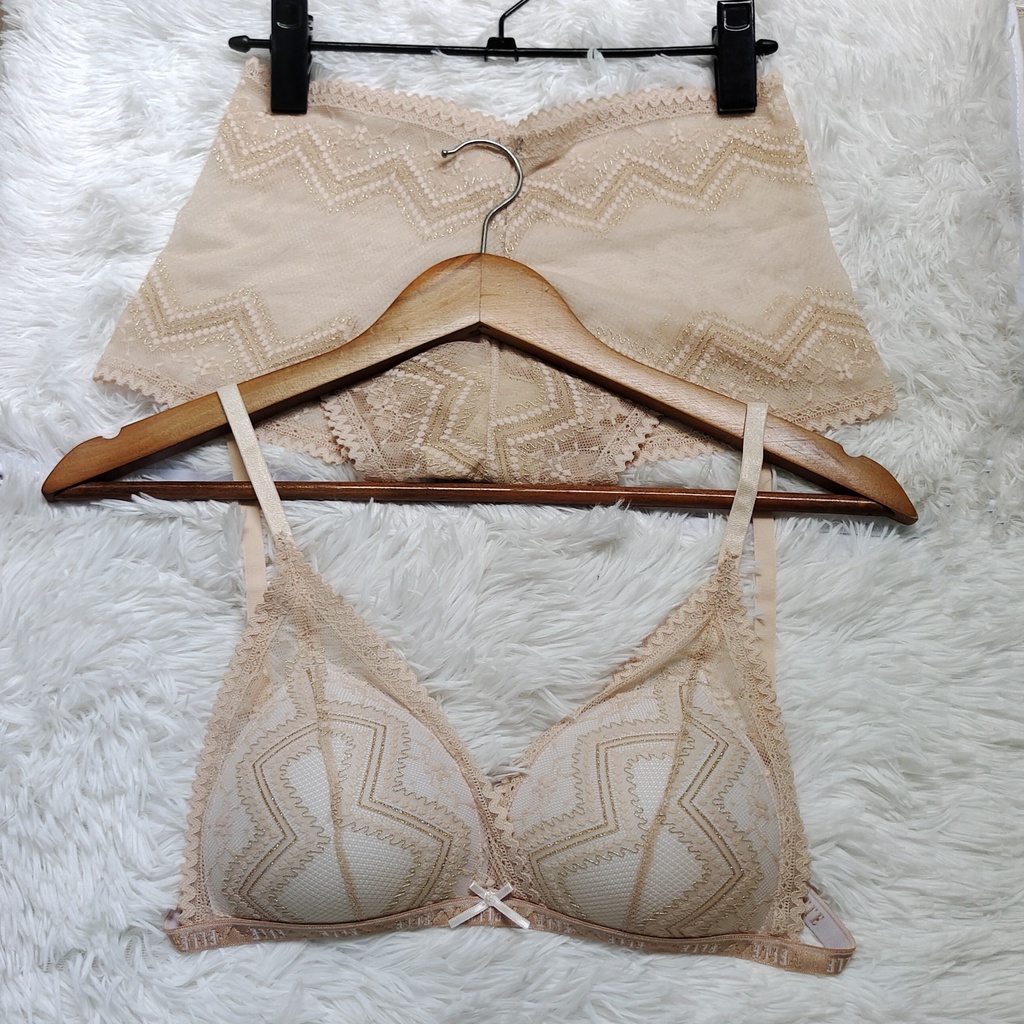 Set Bra - Bralette ren sexy không gọng, mút mỏng - Màu be viền chữ - NY38 - Bộ đồ lót nữ