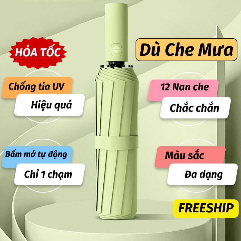 Ô Che Nắng Dù Gấp Gọn Tự Động Tay Cầm Chắc Chắn Mở Chỉ Bằng Một Chạm Dù Che Mưa Toki