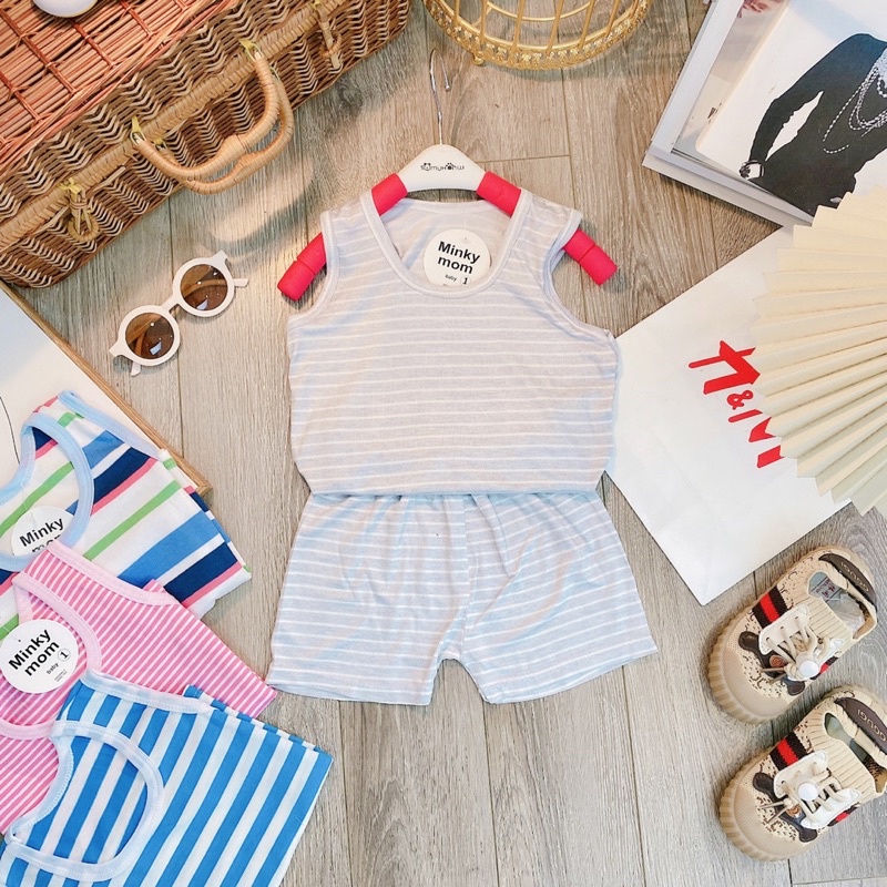 Bộ cotton 3 lỗ kẻ bé trai, bé gái chất cotton lạnh có giãn 4 chiều