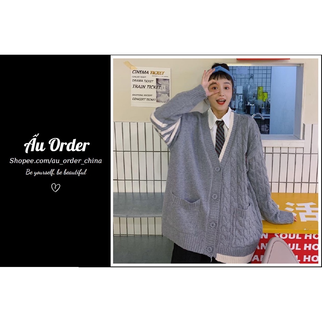 Áo Cardigan Len Dài Tay Xám Nửa Trơn Nửa Vặn Thừng Dễ Thương Bigsize Đến 100kg