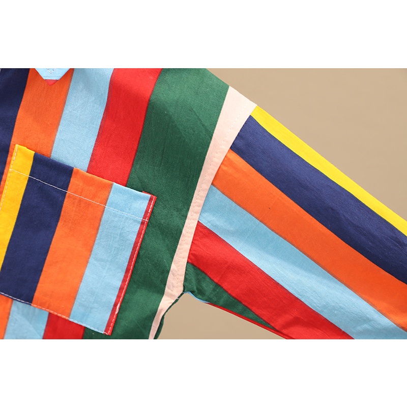 Áo Sơ Mi Tay Dài Kẻ Sọc Cầu Vồng Họa Tiết Hoạt Hình Phong Cách Hàn Quốc Cho Bé Trai