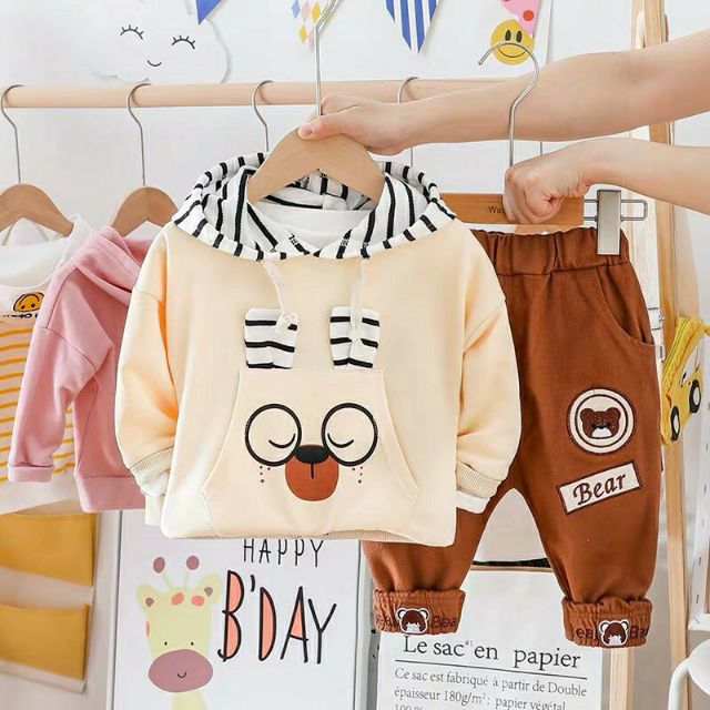 Bộ Gấu Bear kẻ mũ cho bé 8-18kg | BigBuy360 - bigbuy360.vn