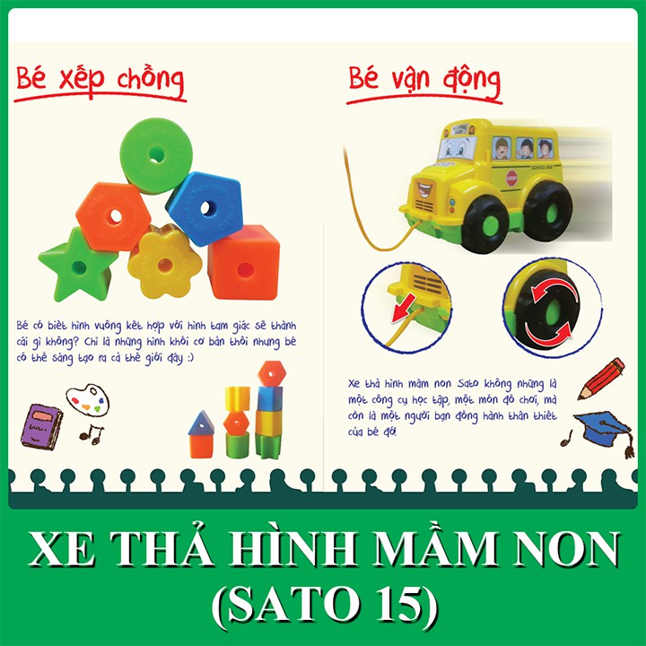 Đồ chơi XE THẢ HÌNH MẦM NON Sato 4 trong 1 (24 chi tiết/bộ) hàng Việt Nam