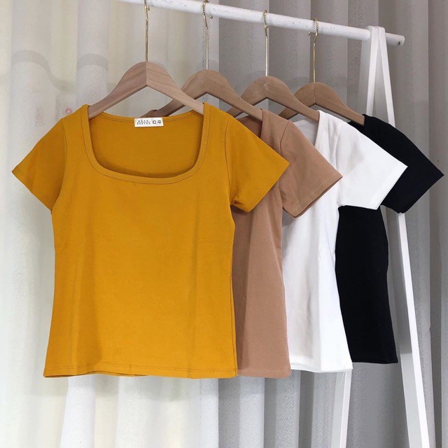 Áo thun nữ cổ vuông dáng ôm body tay ngắn Madela, Áo croptop nữ cổ vuông tay ngắn kiểu Croptop- AT01
