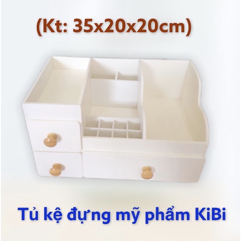 Kệ Đựng Mỹ Phẩm Size 35 trắng núm gỗ