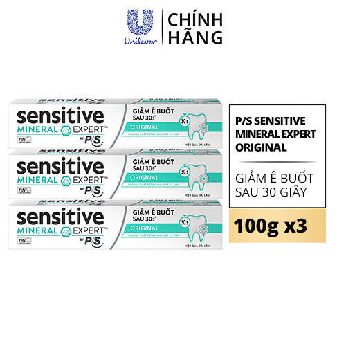 Bộ 3 Hộp Kem đánh răng P/S giảm ê buốt sau 30 giây Sensitive Mineral Expert Original với tác động từ khoáng 100g