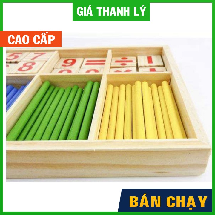 (GỖ TỰ NHIÊN THẬT)  Bộ que tính gỗ kèm số cho bé học toán HÀNG CAO CẤP