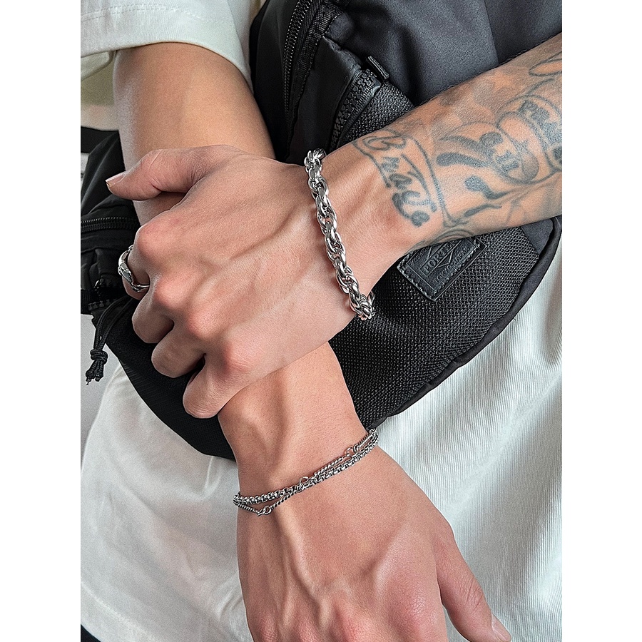 Lắc tay nam unisex titan xích kiểu khoen móc xoắn không gỉ