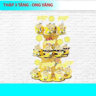 Tháp 3 tầng để bánh cupcake ong vàng