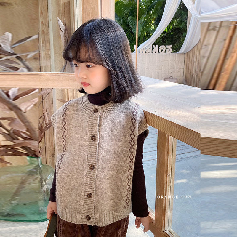 Áo vest len ​​Áo khoác cardigan dệt kim phong cách Hàn Quốc cổ điển cho bé gái