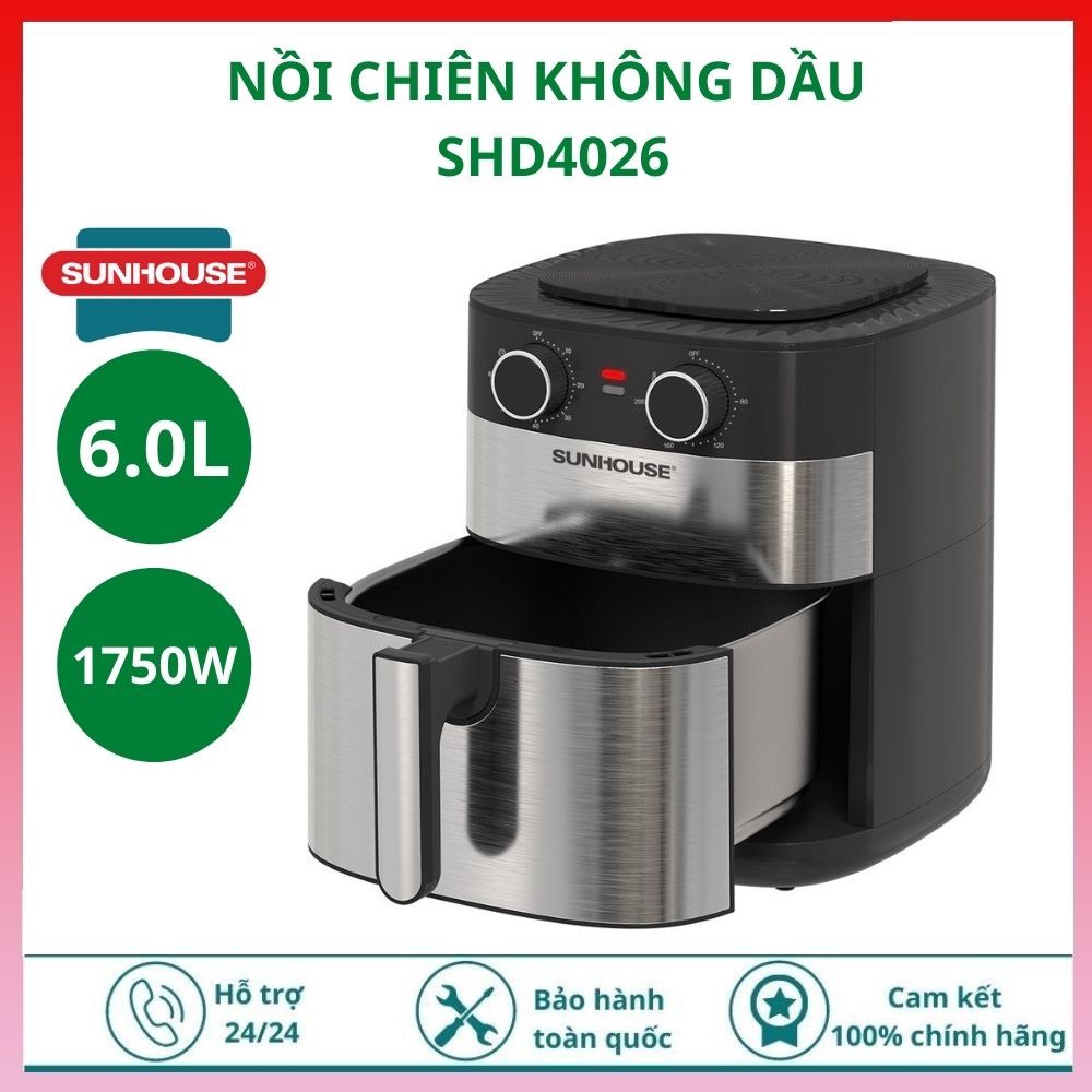 Nồi chiên không dầu Sunhouse 6 lít SHD4026 dễ dàng vệ sinh và an toàn cho sức khỏe - Bảo hành tại hãng 12 tháng toàn quố