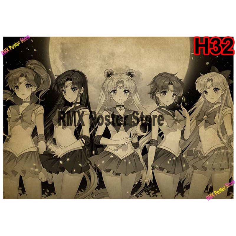 Poster Phim Hoạt Hình Thủy Thủ Mặt Trăng Tráng Giấy Màu Trắng Trang Trí Nhà Cửa / Quán bar