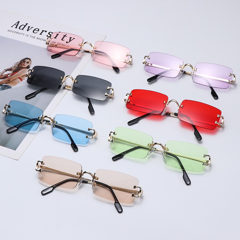 🌱EUPUS🍀 2021 New Fashion Retro Rectangular Sunglasses Vintage Transparent Rectangle Glasses Frameless Eyewear UV 400 Tinted for Women Men Eyewear Square Glasses