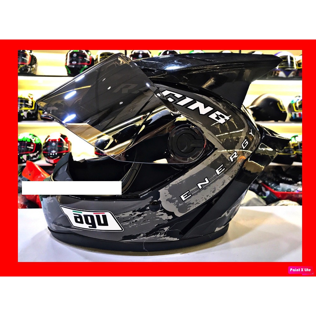 NÓN BẢO HIỂM full face AGU energy RACING XÁM TẶNG Đuôi gió AGV và sừng rồng + TÚI ĐỰNG MŨ SL CÓ HẠN