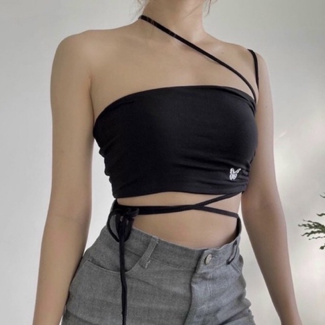 Áo Croptop Ống Phối Dây Rút Đan Eo Vai Họa Tiết Hình Bướm Nhỏ Siêu Sexy A90- 334 -2M dùng kèm Bra dán tiện lợi