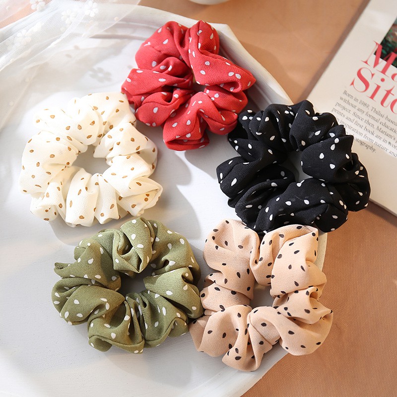 Cột tóc Scrunchies chấm bi nhiều màu sắc