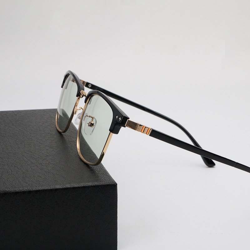 Kính Mát Nửa Gọng Vuông Bằng Kim Loại Chống Ánh Sáng Xanh Phong Cách Vintage Thời Trang Cho Nam