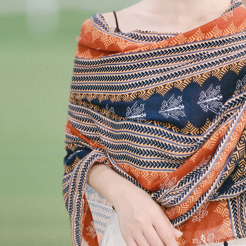 Khăn Choàng Cotton Lanh Hai Cách Dùng Chống Nắng Phong Cách Dân Tộc Kiểu Mới Thích Hợp Khi Đi Du Lịch