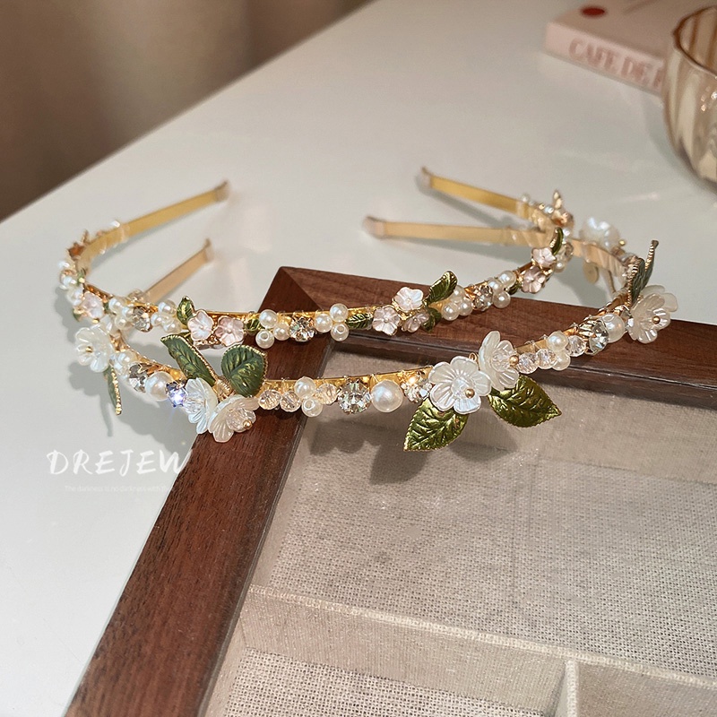 DREJEW Kẹp tóc hình hoa lá đính ngọc trai phong cách Hàn Quốc