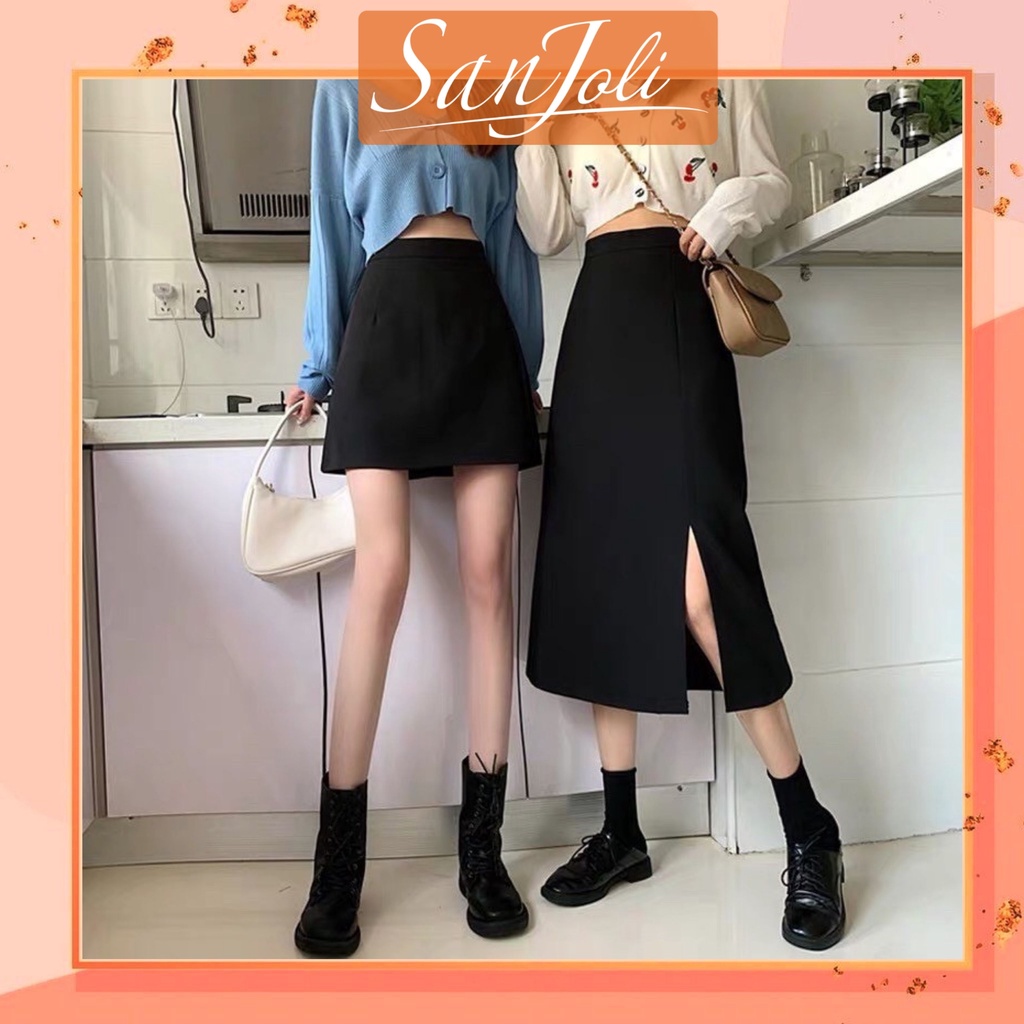 Chân Váy Dài Xẻ Tà SanJoli Chân Váy Công sở qua gối Chữ a đẹp chất vải Tuyết mưa hai màu Trắng Đen CV001 | BigBuy360 - bigbuy360.vn