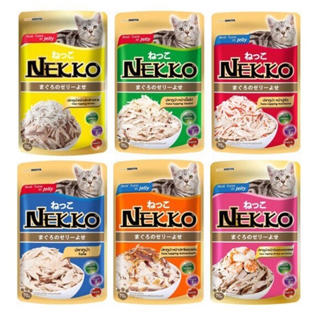 Pate cho mèo Nekko, Pate cho mèo lớn Nekko đủ vị túi 70gr [12 túi]