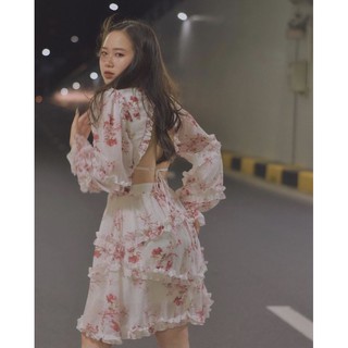 ĐẦM HOA CỔ V PHỐI BÈO CUTOUT EO 10296