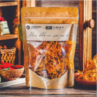 Mực khô xé sợi ăn liền, bịch, 70g, mẫu kraft 1 mặt trong L'angfarm, Yumsea