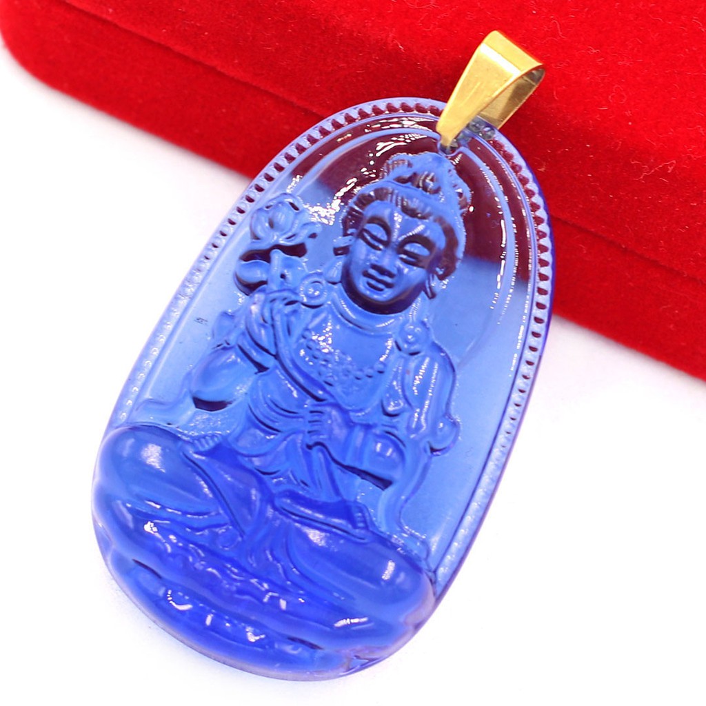 Mặt Phật Đại Thế Chí Bồ Tát Pha Lê Xanh Dương 3.6cm - Phật bản mệnh tuổi Ngọ - Mặt size nhỏ - Tặng kèm móc inox