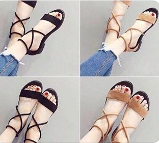 Giày sandal nhung ngang dây chéo cổ chân Mys lucky step